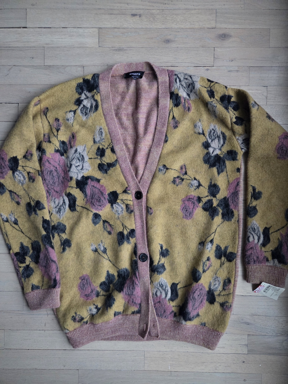 Rochas Mustard and Pink Floral Cardigan